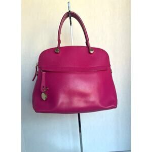 Authentic Furla Piper M Hot Pink Leather Handbag Bag Satchel Purse
